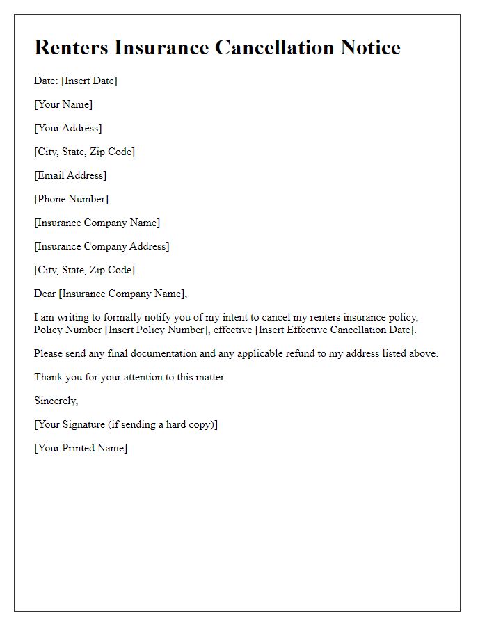 Letter template of renters insurance cancellation notice