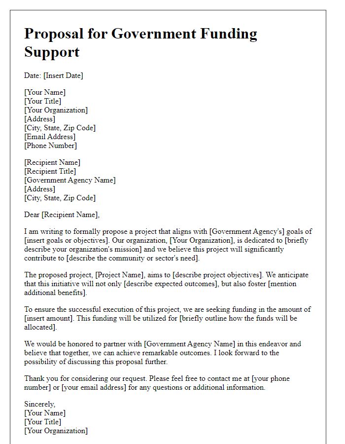 Letter template of proposal for government funding support.