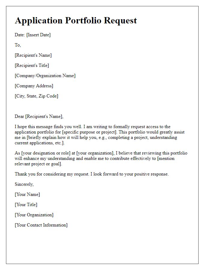 Letter template of application portfolio request