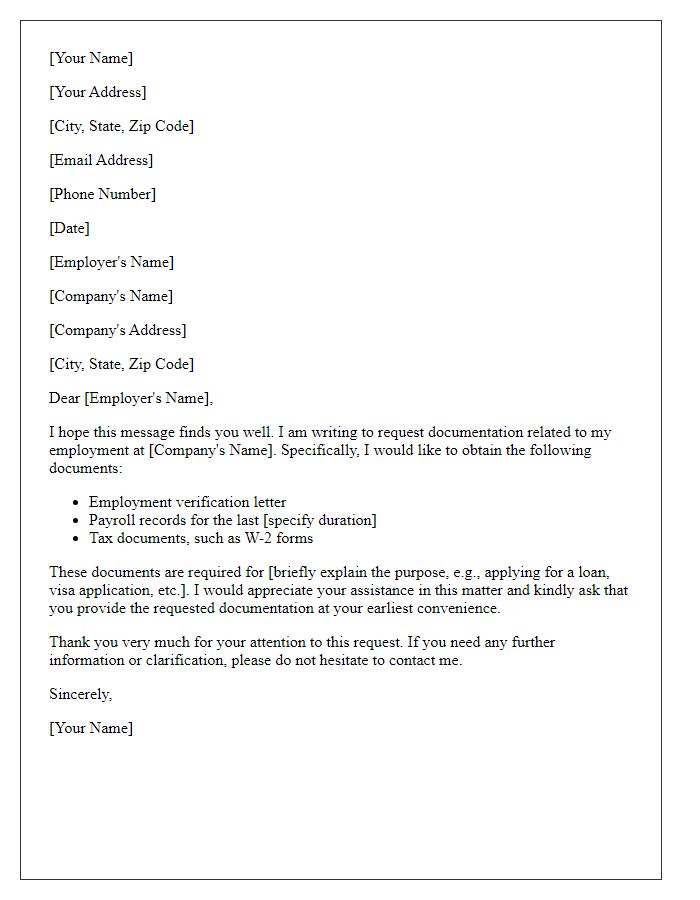 Letter template of employment documentation request