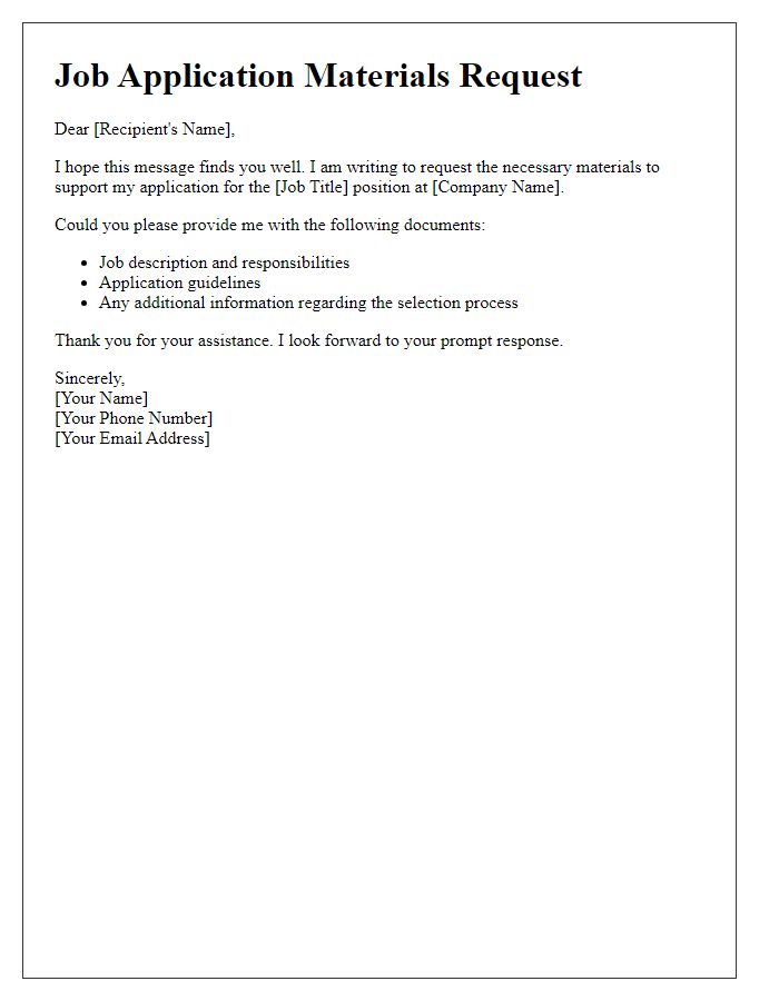 Letter template of job application materials request