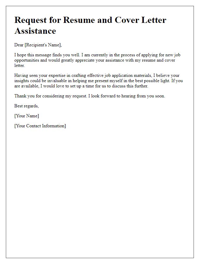 Letter template of resume and cover letter assistance request