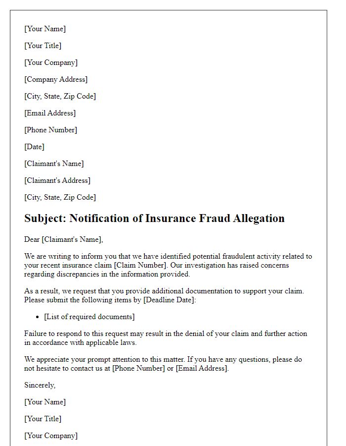 Letter template of insurance fraud allegation notification