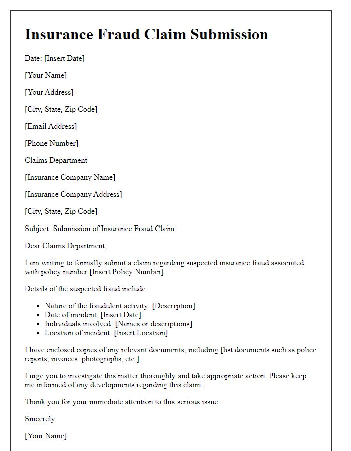 Letter template of insurance fraud claim submission