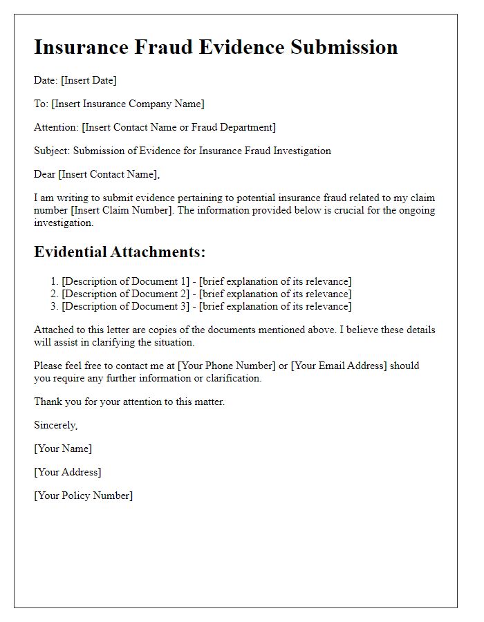 Letter template of insurance fraud evidence attachment