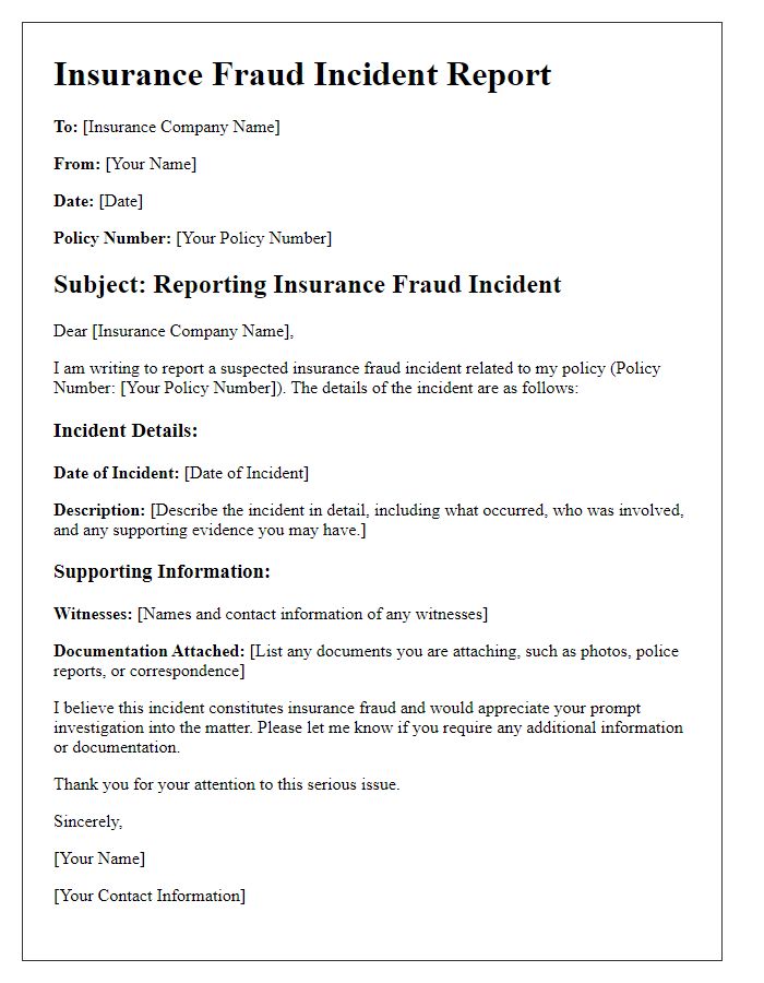 Letter template of insurance fraud incident report