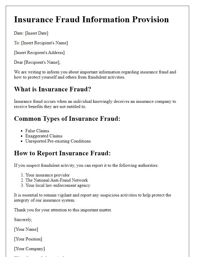 Letter template of insurance fraud information provision