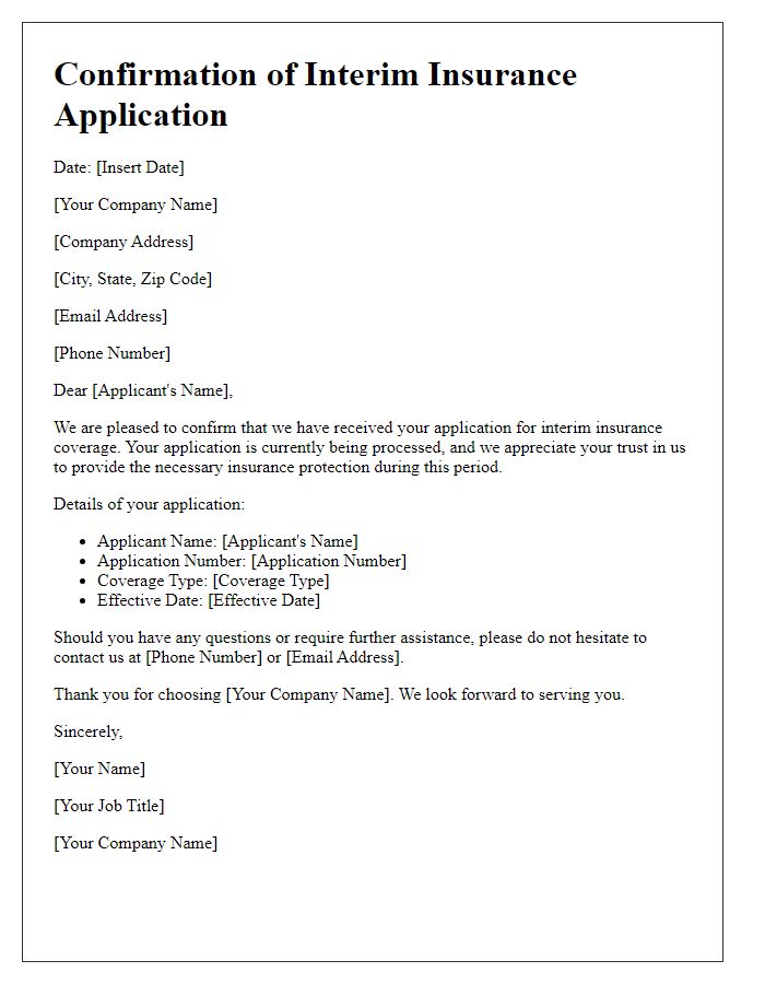 Letter template of confirmation for interim insurance application