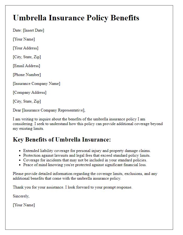 Letter template of umbrella insurance policy benefits