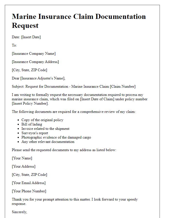 Letter template of marine insurance claim documentation request