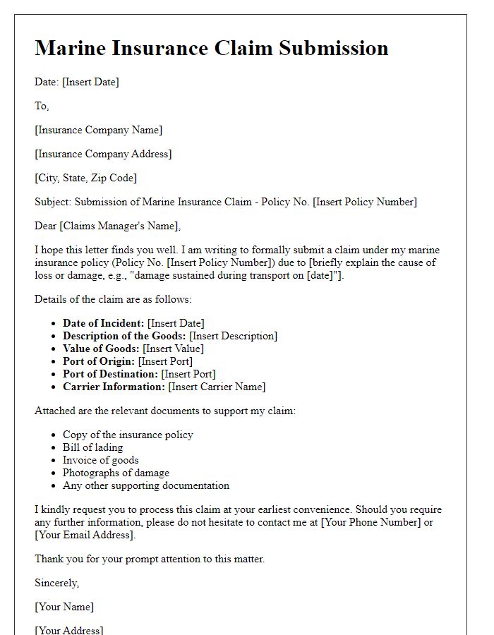 Letter template of marine insurance claim submission