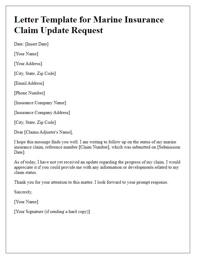 Letter template of marine insurance claim update request