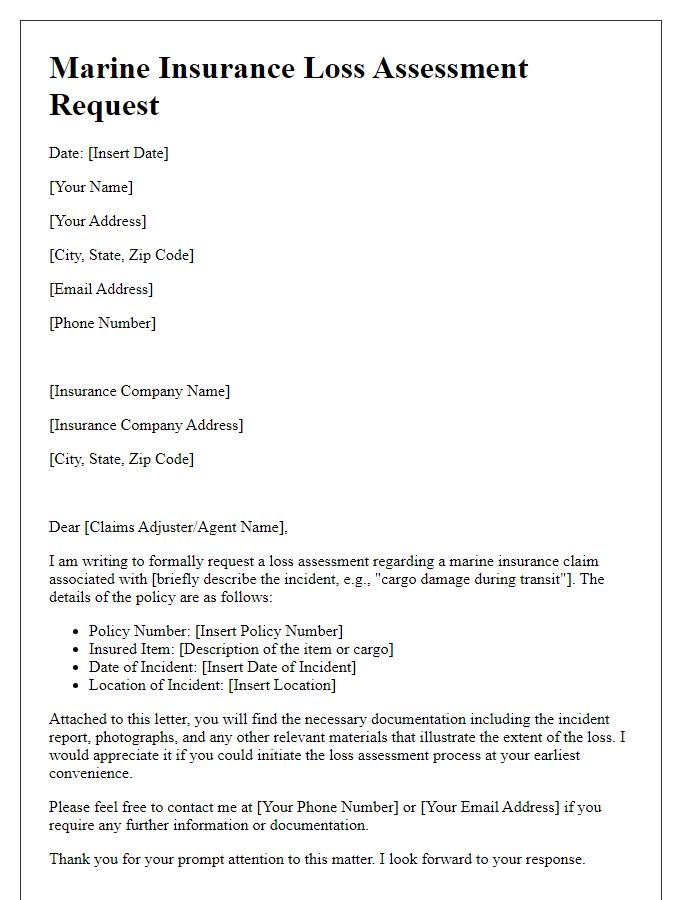 Letter template of marine insurance loss assessment request