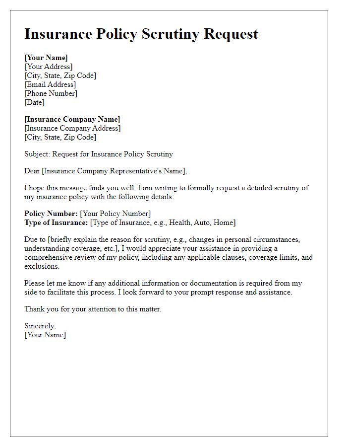 Letter template of correspondence for insurance policy scrutiny