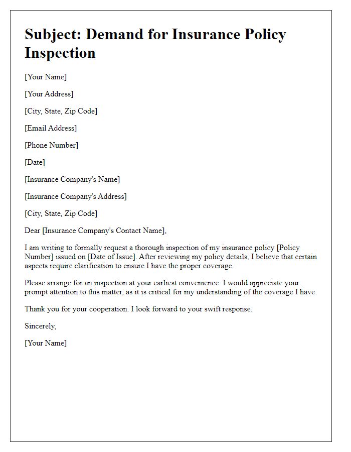 Letter template of demand for insurance policy inspection