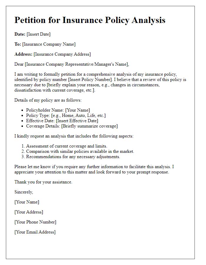 Letter template of petition for insurance policy analysis