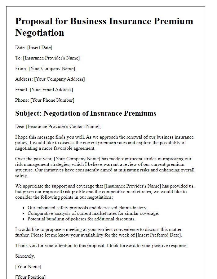 Letter template of business insurance premium negotiation proposal