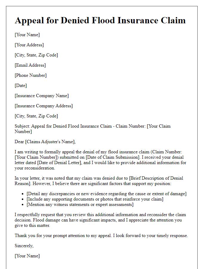 Letter template of flood insurance claim denial appeal.