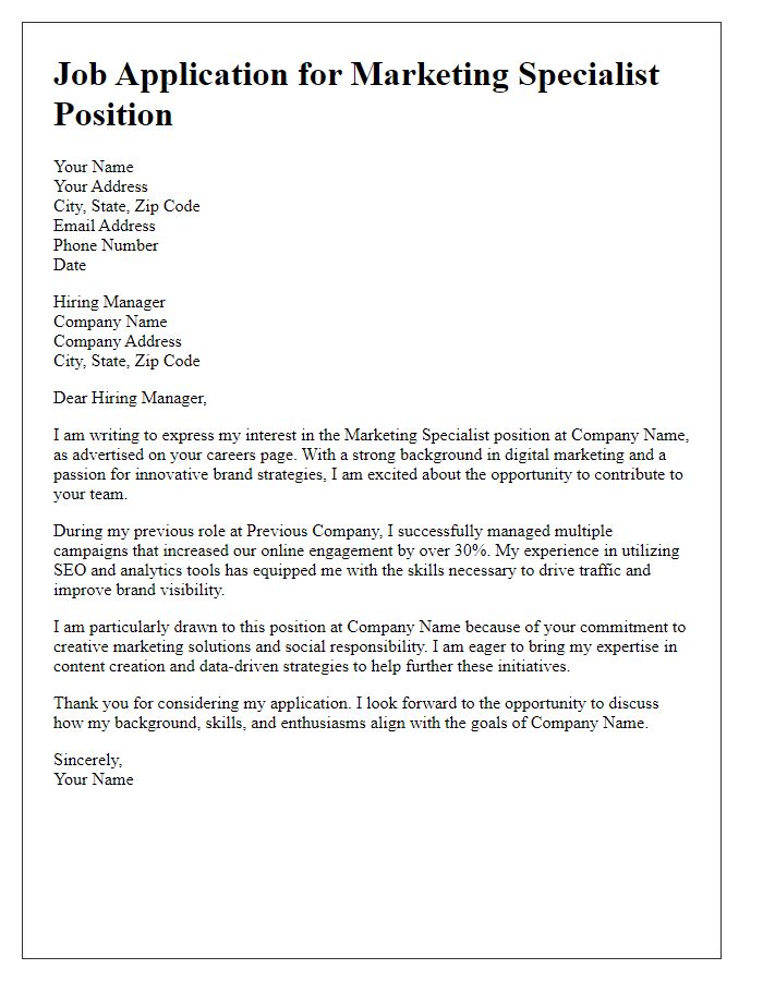 Letter template of job application for specific industry focus