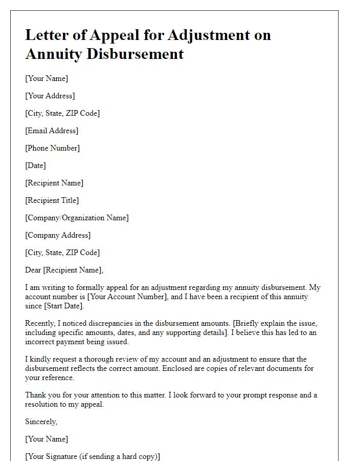 Letter template of appeal for adjustment on annuity disbursement