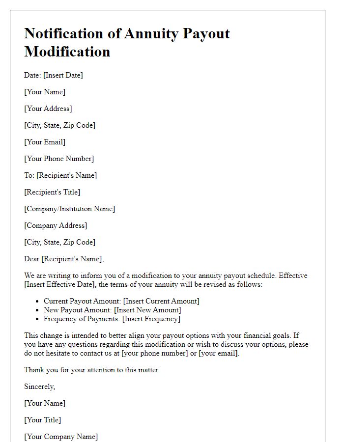 Letter template of notification for annuity payout modification