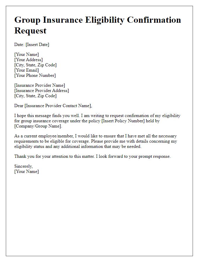 Letter template of group insurance eligibility confirmation request