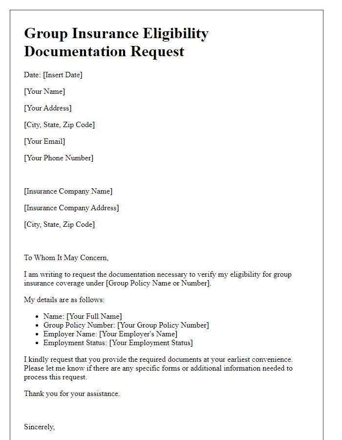 Letter template of group insurance eligibility documentation request