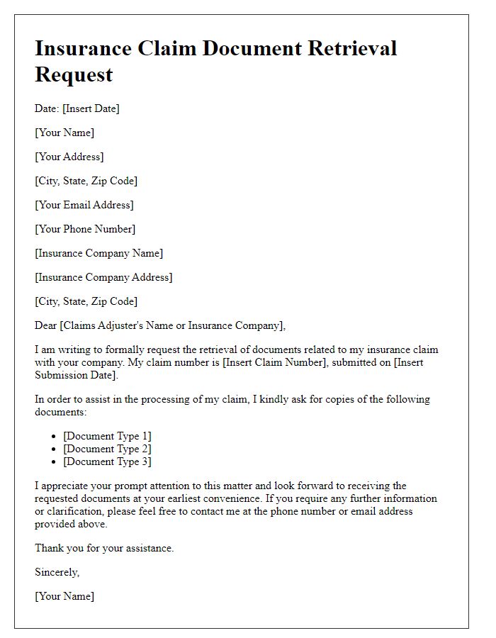 Letter template of insurance claim document retrieval request