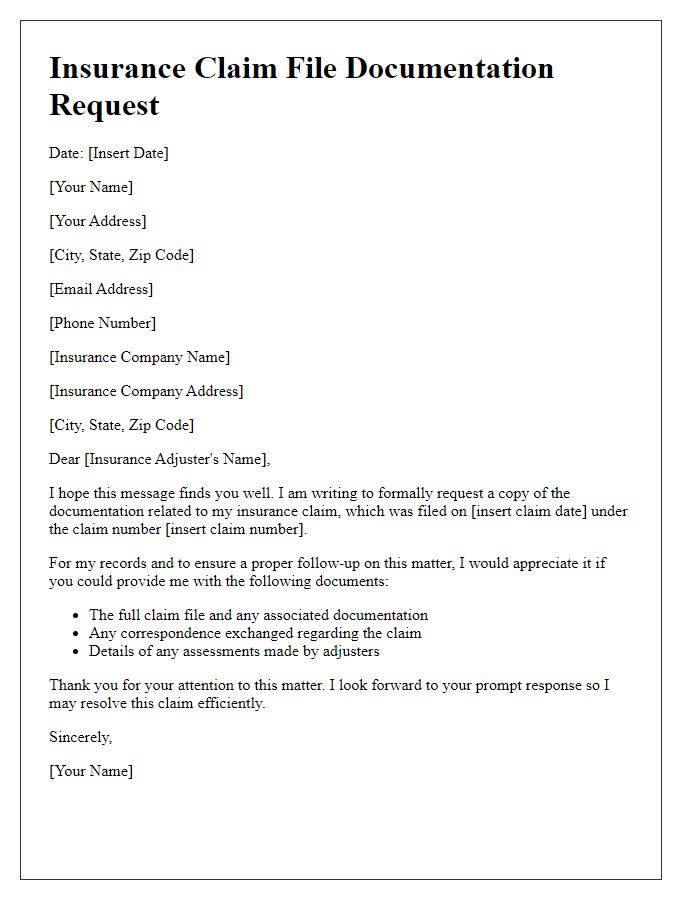 Letter template of insurance claim file documentation request