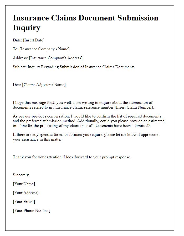 Letter template of insurance claims document submission inquiry