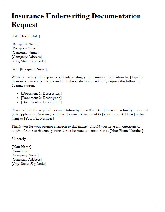 Letter template of insurance underwriting documentation request