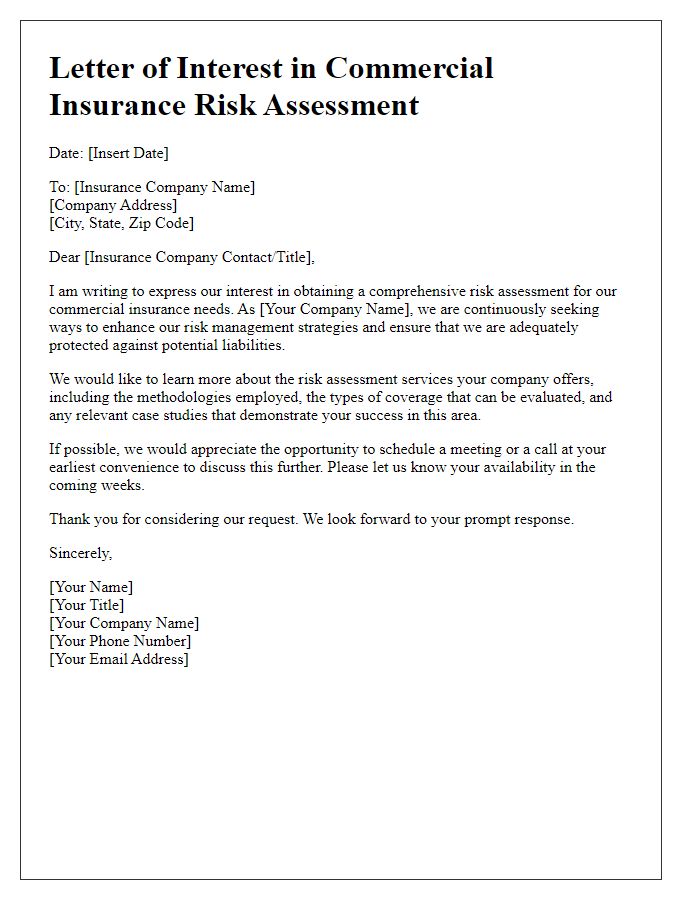 Letter template of interest in commercial insurance risk assessment