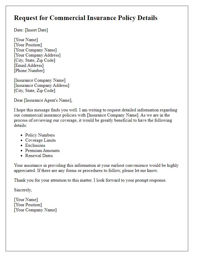 Letter template of request for commercial insurance policy details