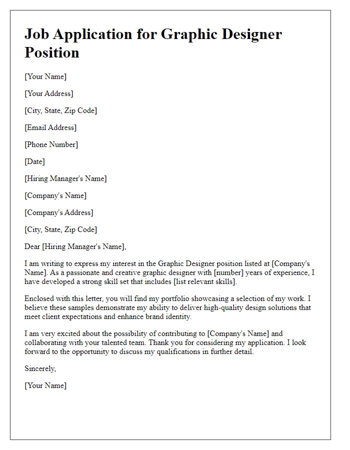 Letter template of job application portfolio submission for graphic designers