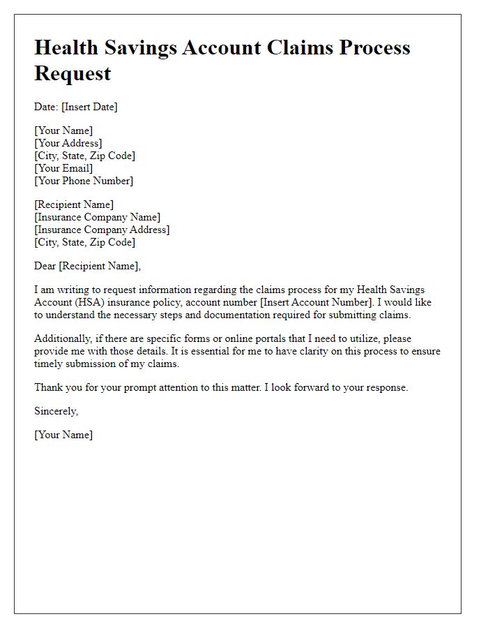 Letter template of health savings account insurance claims process request