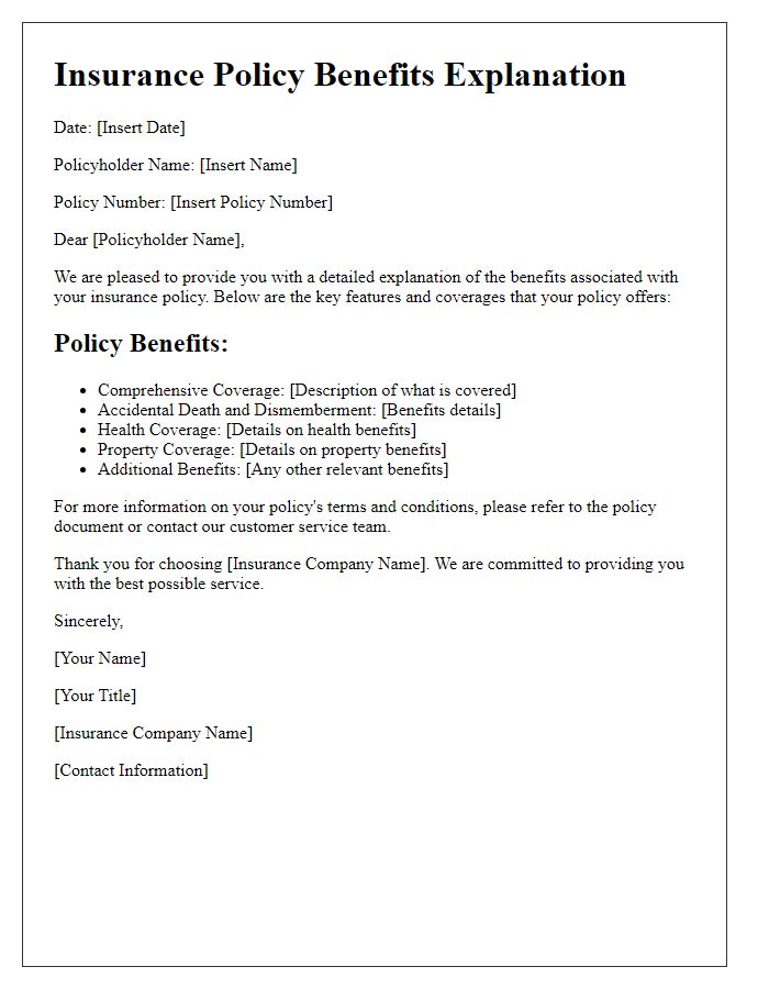 Letter template of insurance policy benefits explanation.