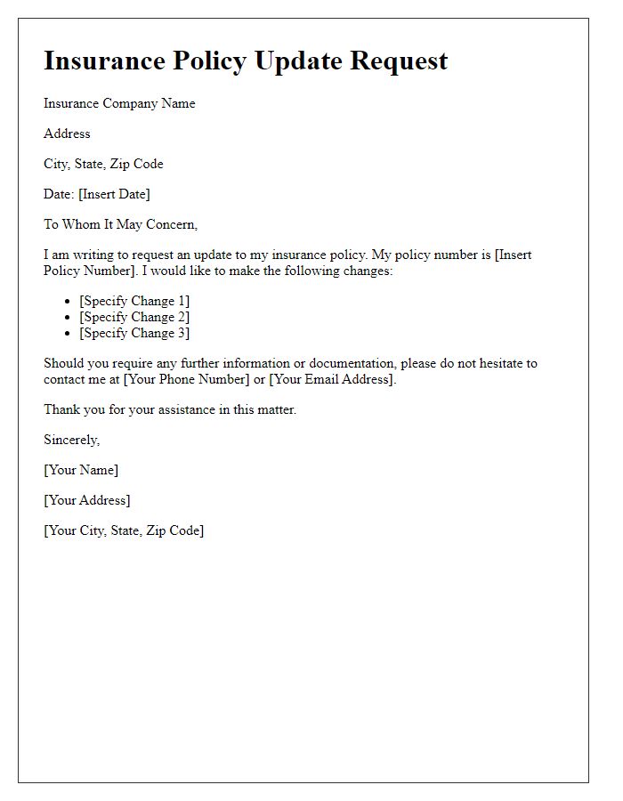 Letter template of insurance policy update request.