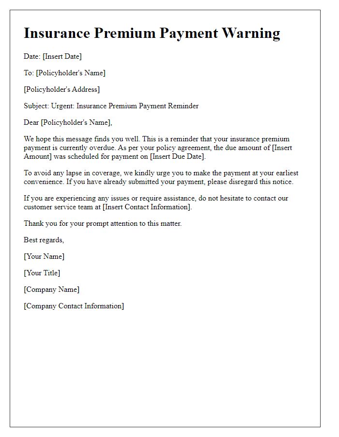 Letter template of insurance premium payment warning.