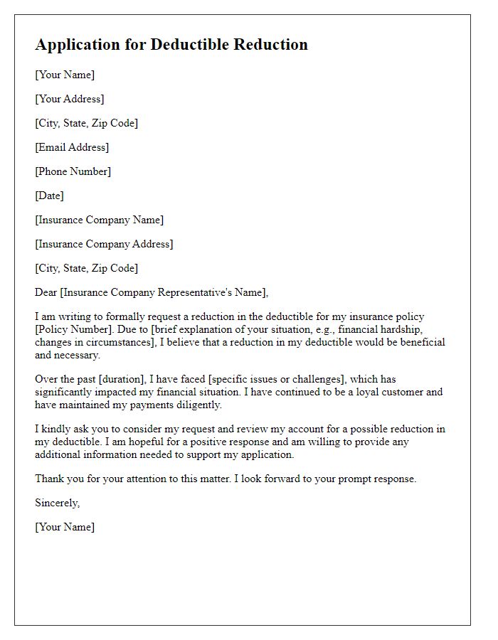 Letter template of application for deductible reduction.