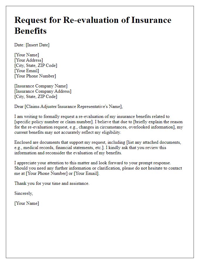 Letter template of insurance benefit re-evaluation request