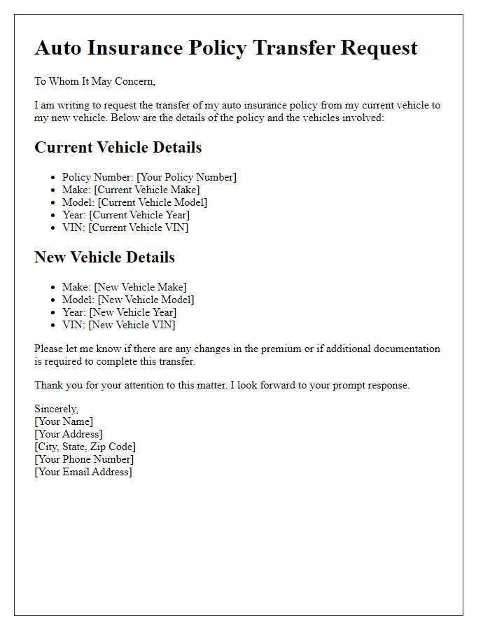 Letter template of auto insurance policy transfer