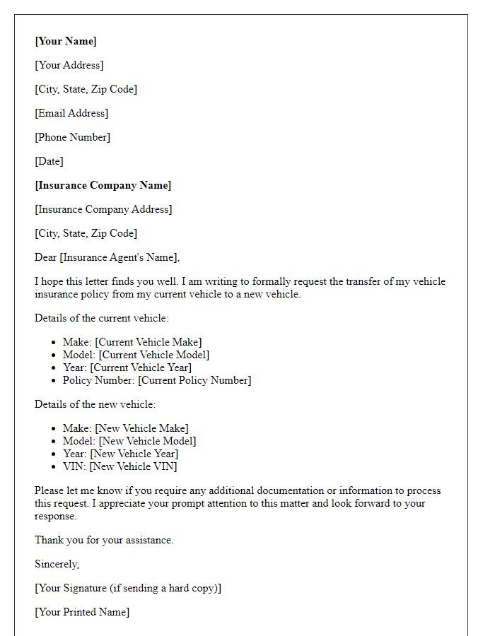 Letter template of formal request for vehicle insurance transfer