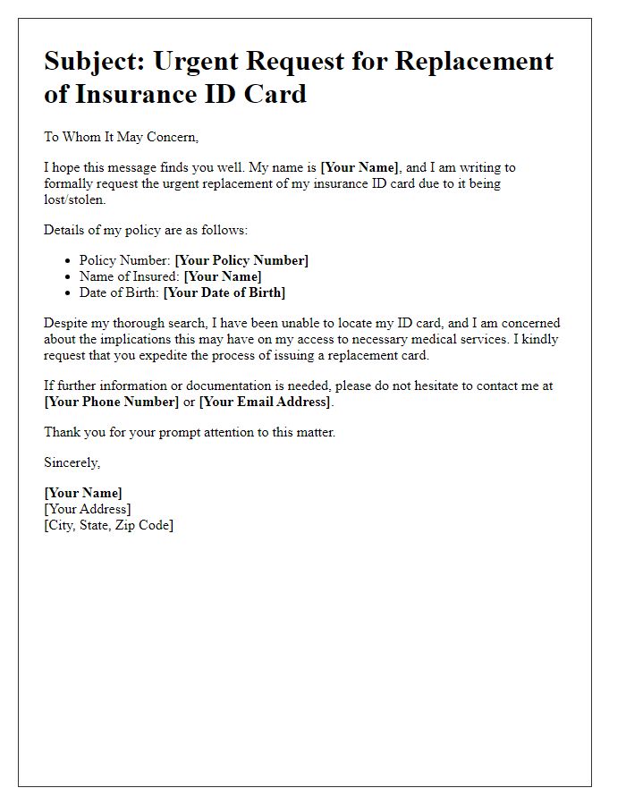 Letter template of appeal for emergency insurance ID card replacement