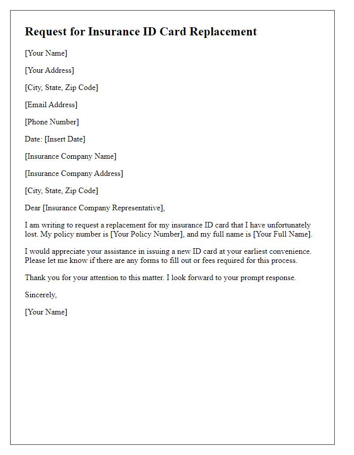 Letter template of request for insurance ID card replacement due to loss