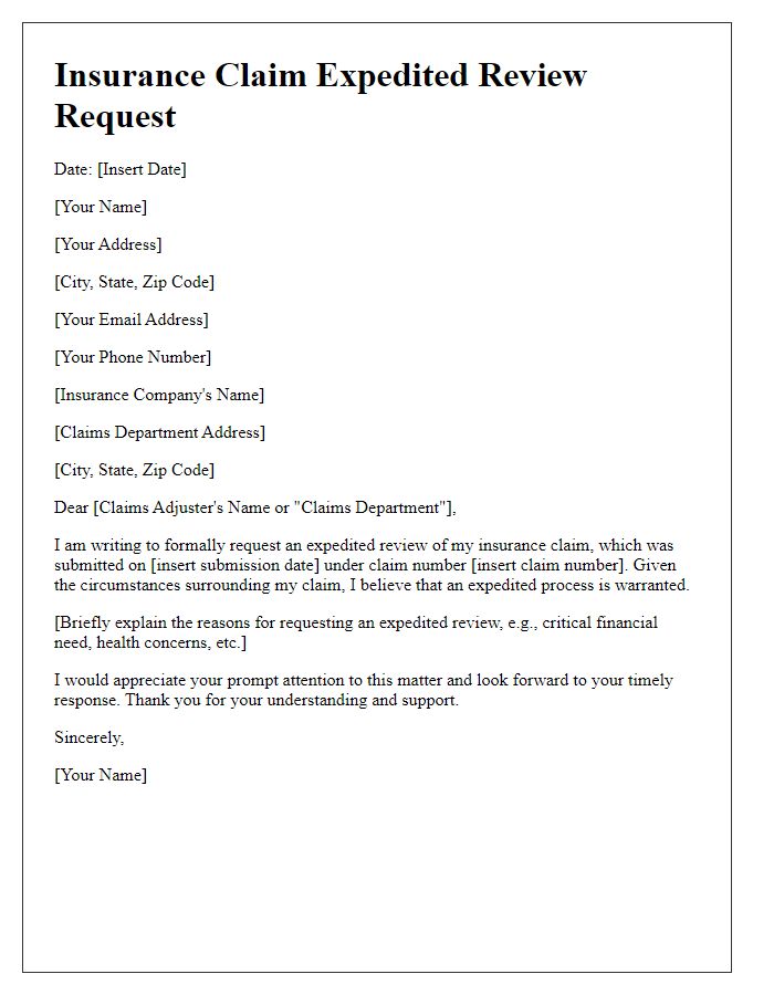 Letter template of insurance claim process request for expedited review