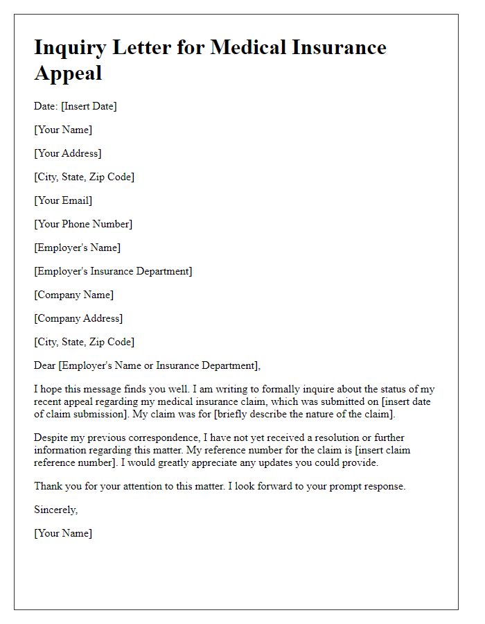 Letter template of inquiry for employer medical insurance appeal