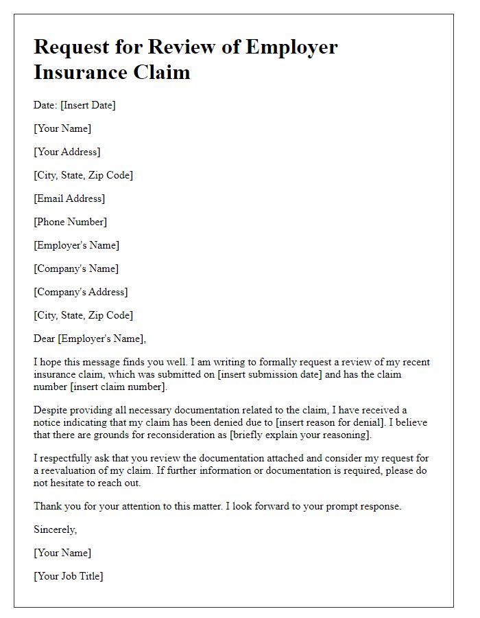 Letter template of request for review of employer insurance claim