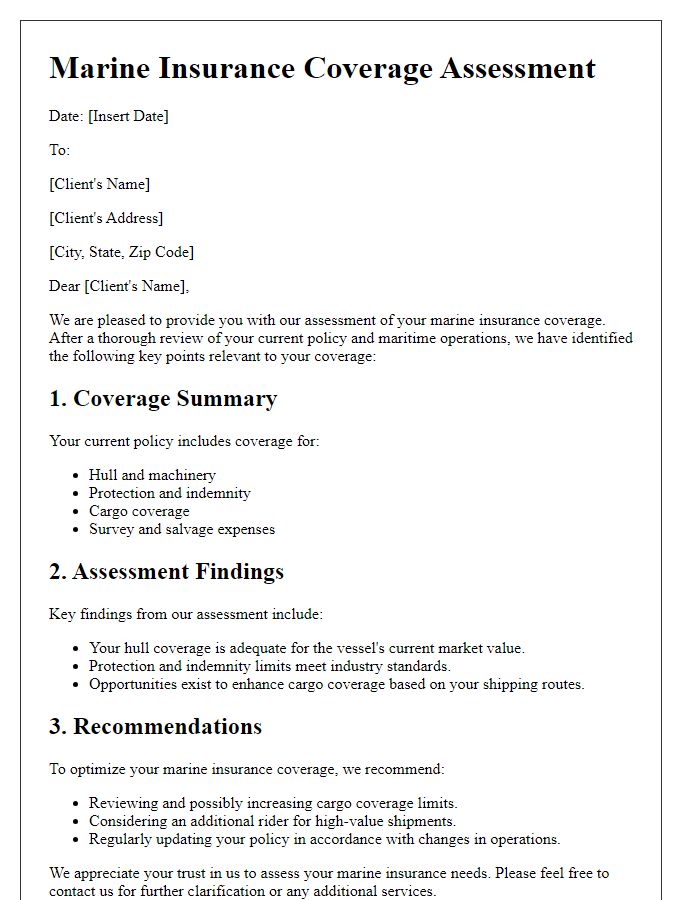 Letter template of marine insurance coverage assessment