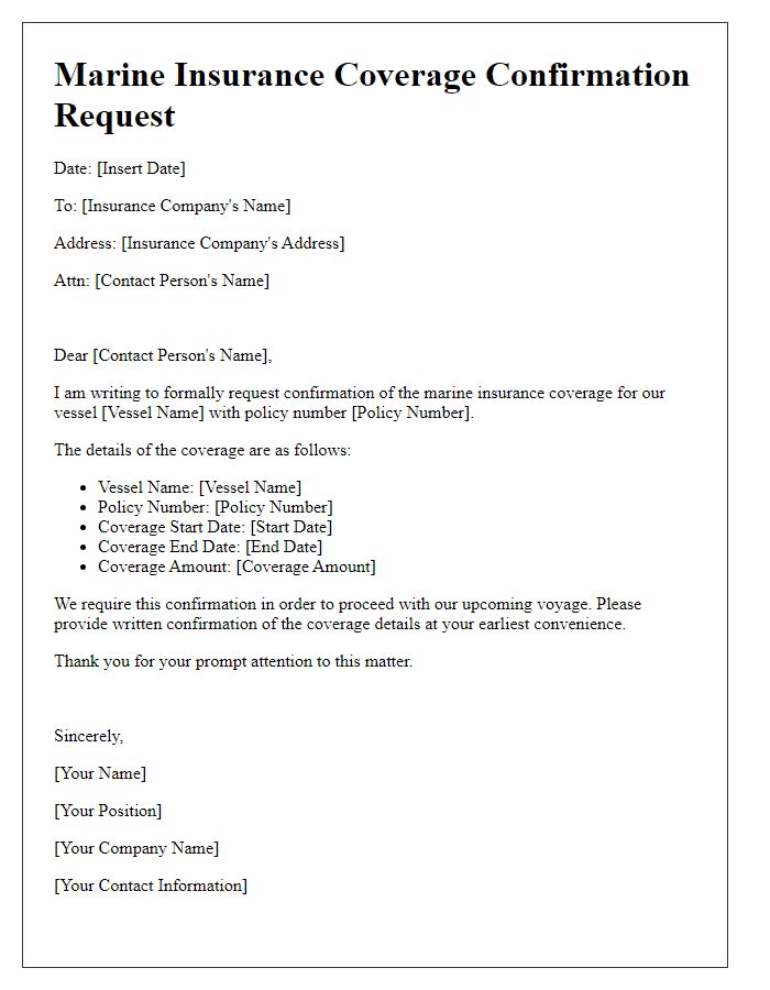 Letter template of marine insurance coverage confirmation request