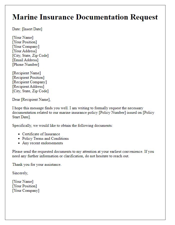 Letter template of marine insurance documentation request